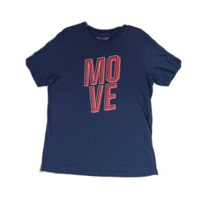 cg Womens Sz XL MOVE Ready, Set, Sweat Navy Blue Red Letters Cotton T shirt